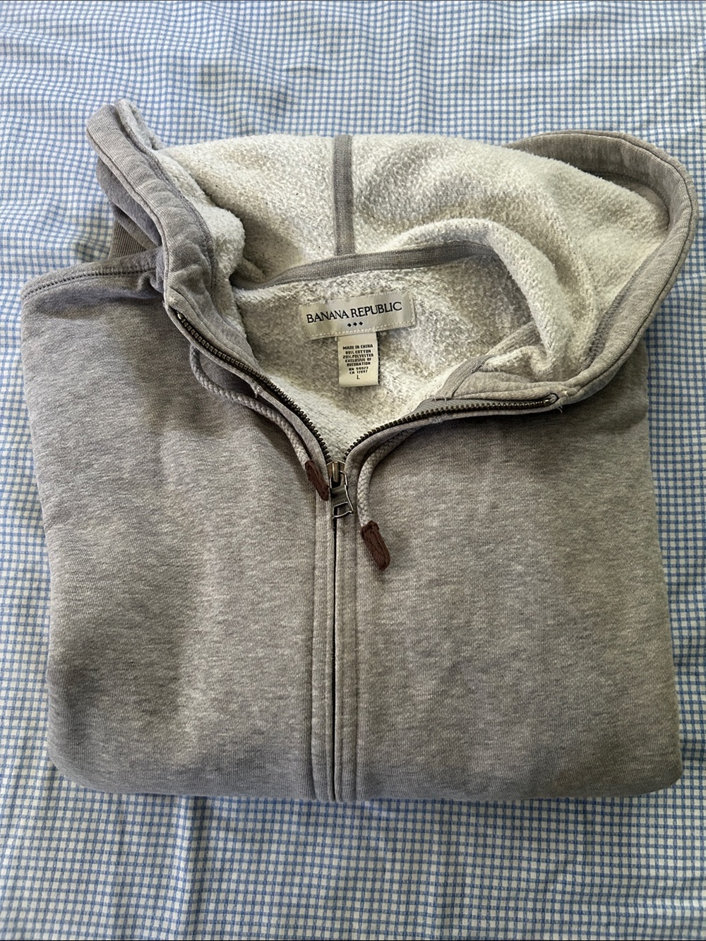 Banana Republic Men’s Light Gray Zip-Up Hoodie with Sherpa Lining